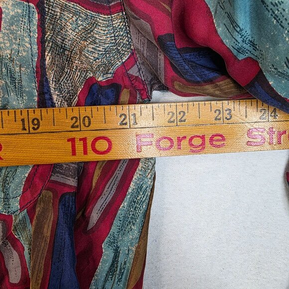 Whistles Silk Blouse Abstract Print Medium Burgundy Vintage Deadstock 1980s - Picture 7 of 8